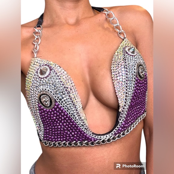Other - Silver & Purple Rhinestone Decorated Bra 34C